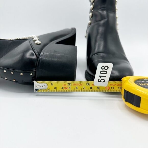 Zara Pearl and Stud Black Botin Mid Heel Ankle Boots 37 US 6.5